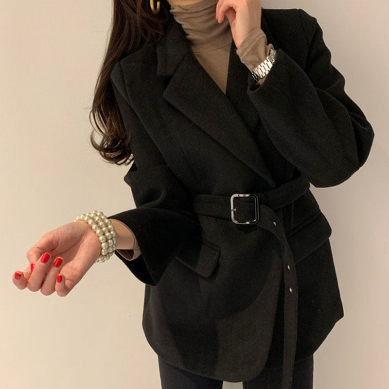 French Retro Suit Collar Two-button Slim Long-sleeved Cardigan Woolen Coat
