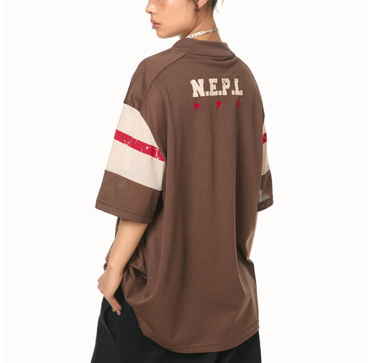 American Retro Patchwork V-neck Short Sleeve