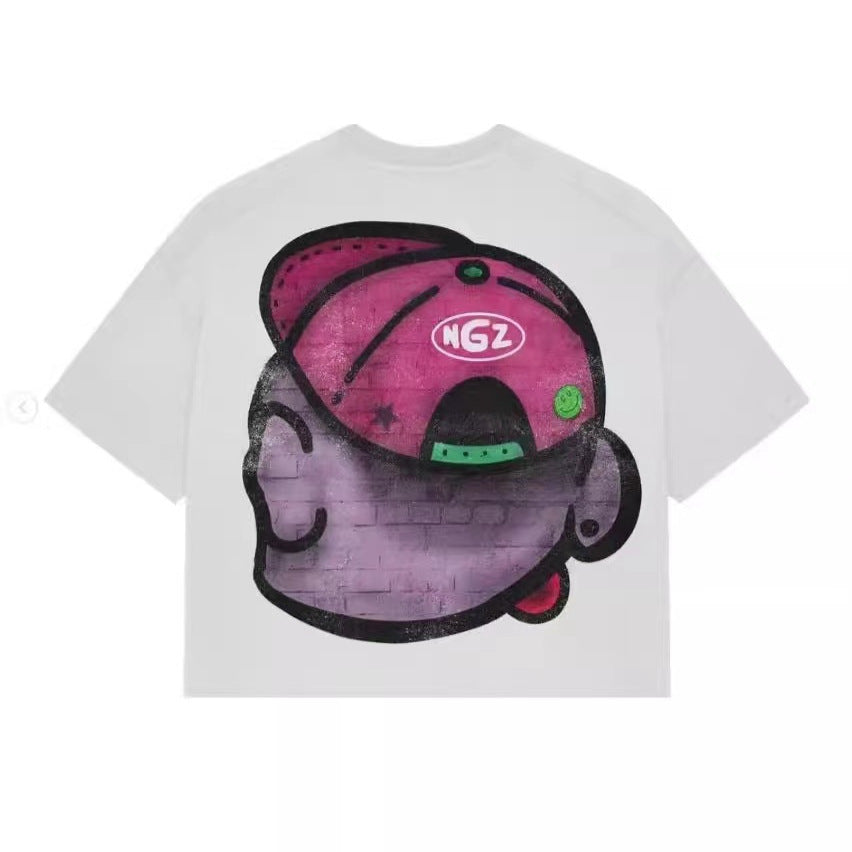 Cartoon Print Hip Hop Harajuku Casual Round Neck T-shirt Gothic Short Sleeve