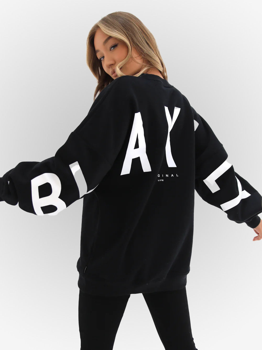 Moderigtig printet tyk langærmet løs sweatshirt