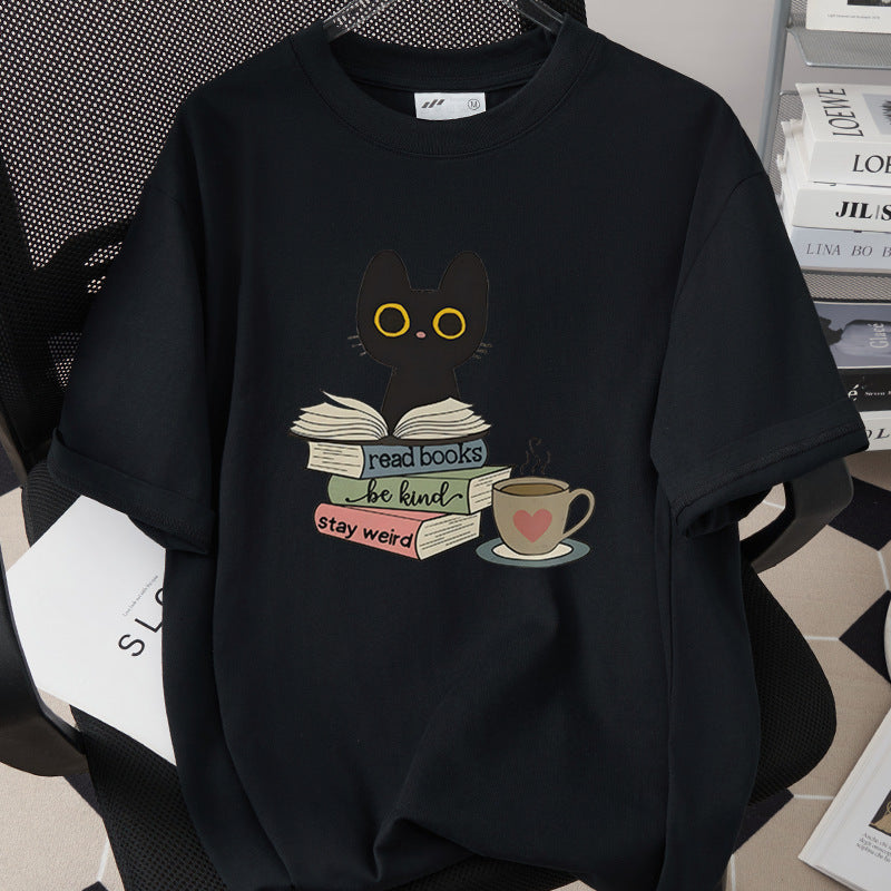 Cat-themed Creative Print T-shirt Simple And Trendy