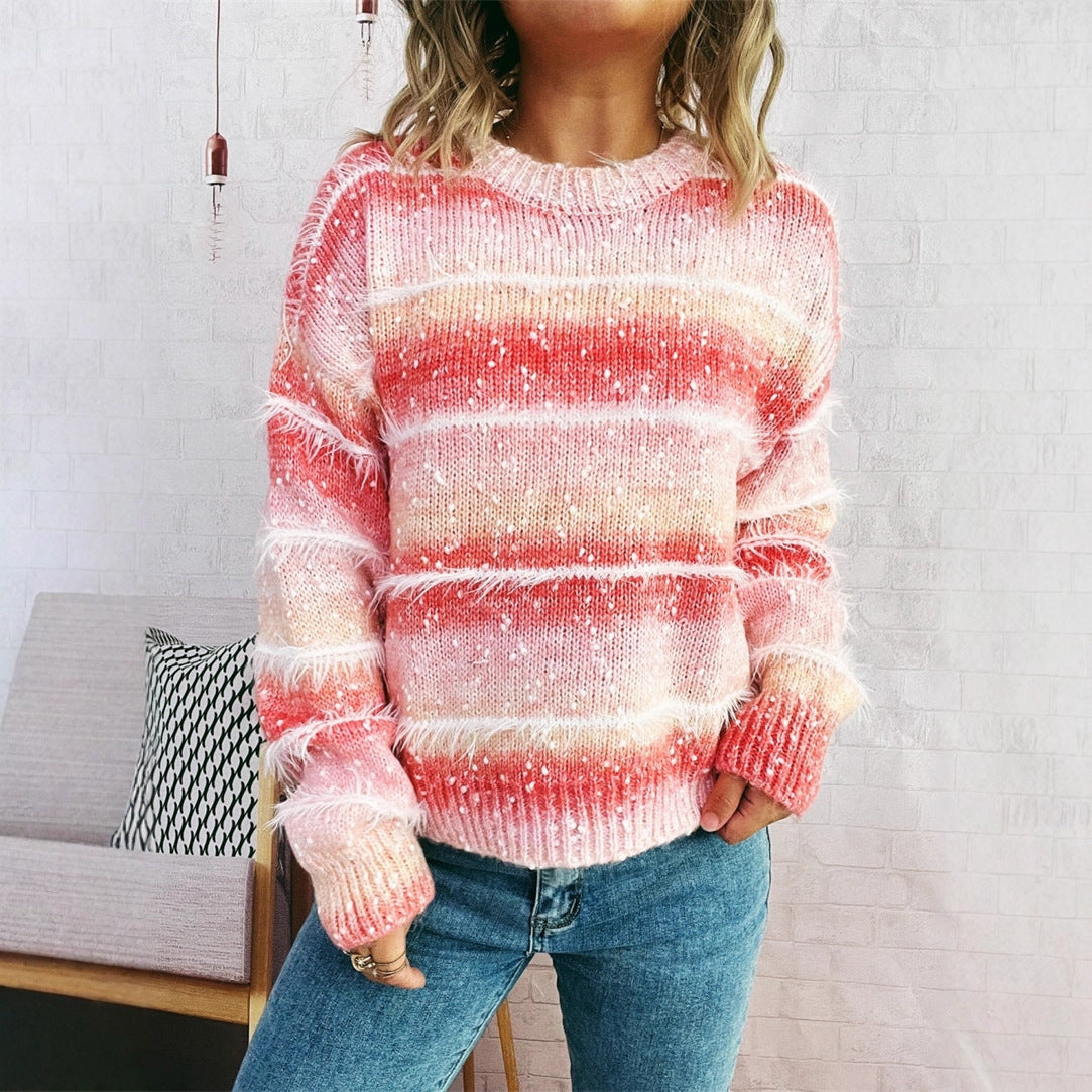 Striped Rainbow Pullover Gradient Cute Round Neck Sweater
