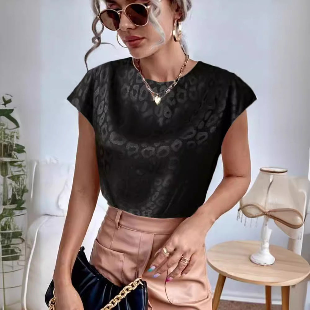 Womens Relaxed-fit Satin Short-sleeve Top