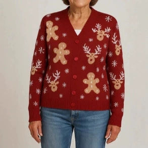 Womens Printed Drop-Shoulder Cardigan Sweater
