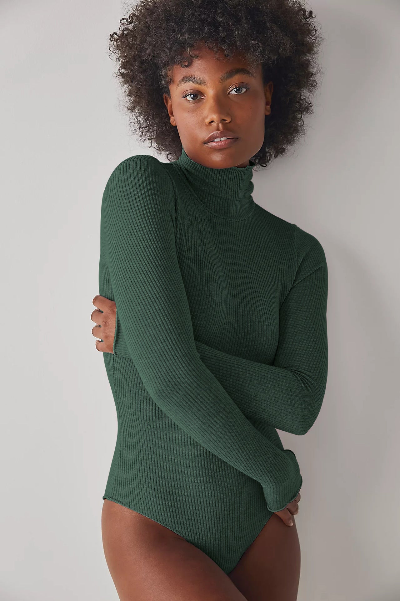Fashion Ladies Bodysuit Solid Color Turtleneck Long Sleeves