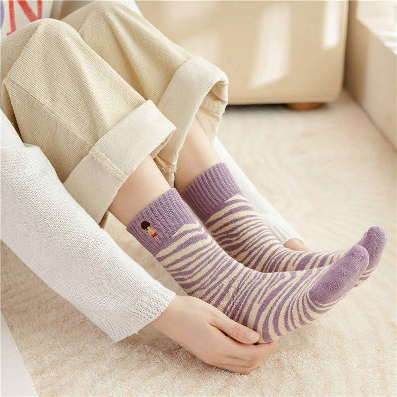 Padded Thick Embroidered Terry Towel Bottom Socks