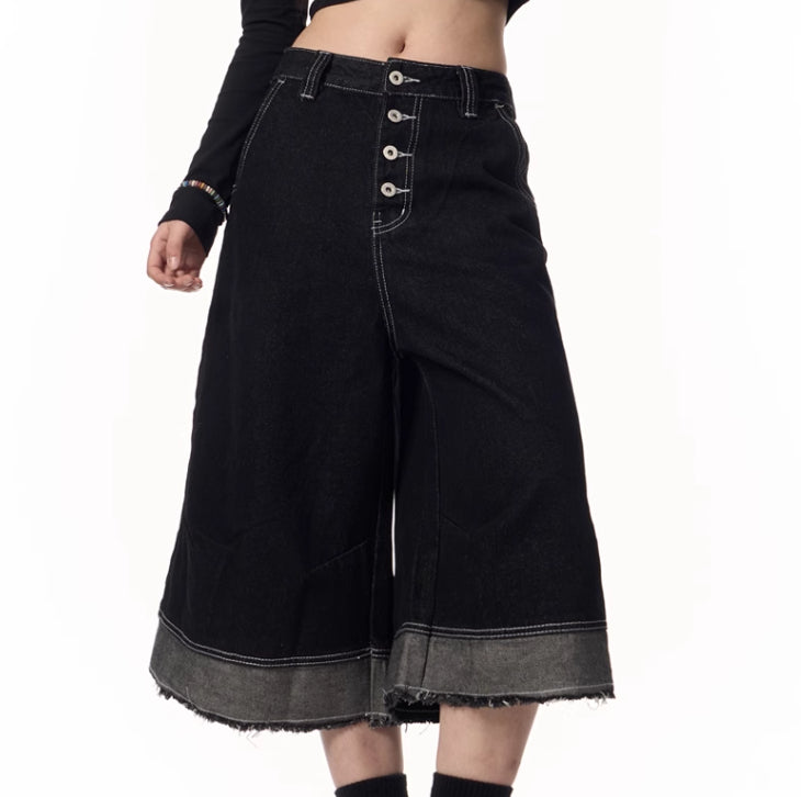 Women's American-style Retro Design Raw Edge Denim Cropped Pants