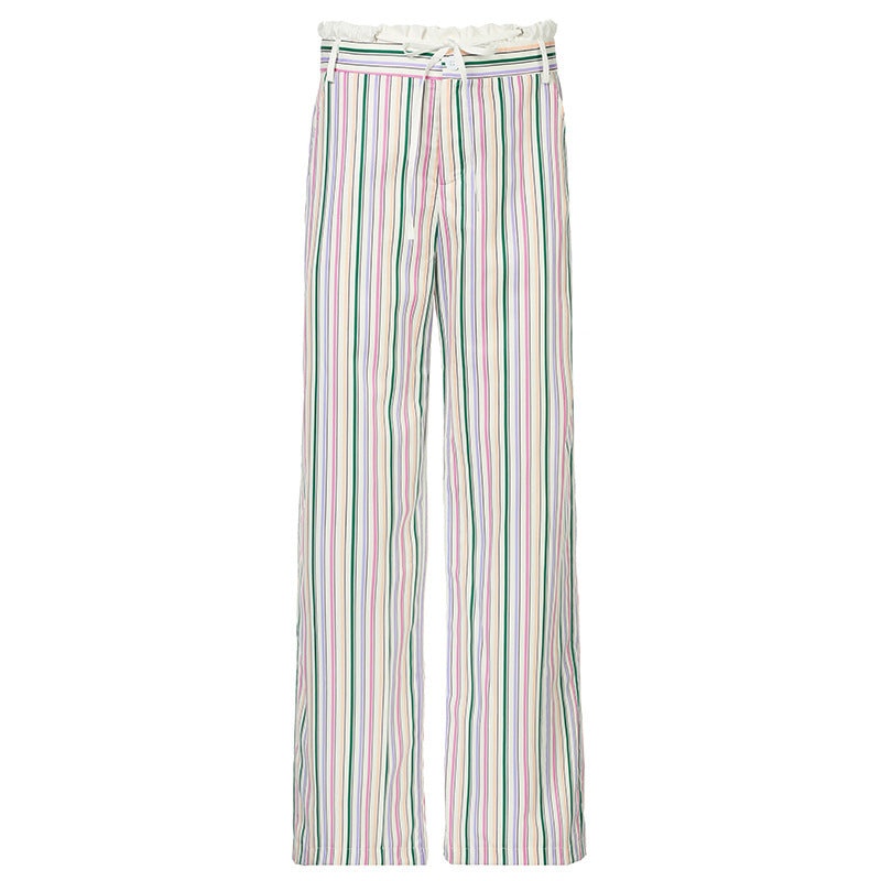 Lace-panelled Elastic-waist Drawstring-cinched Loose-fitting Pants