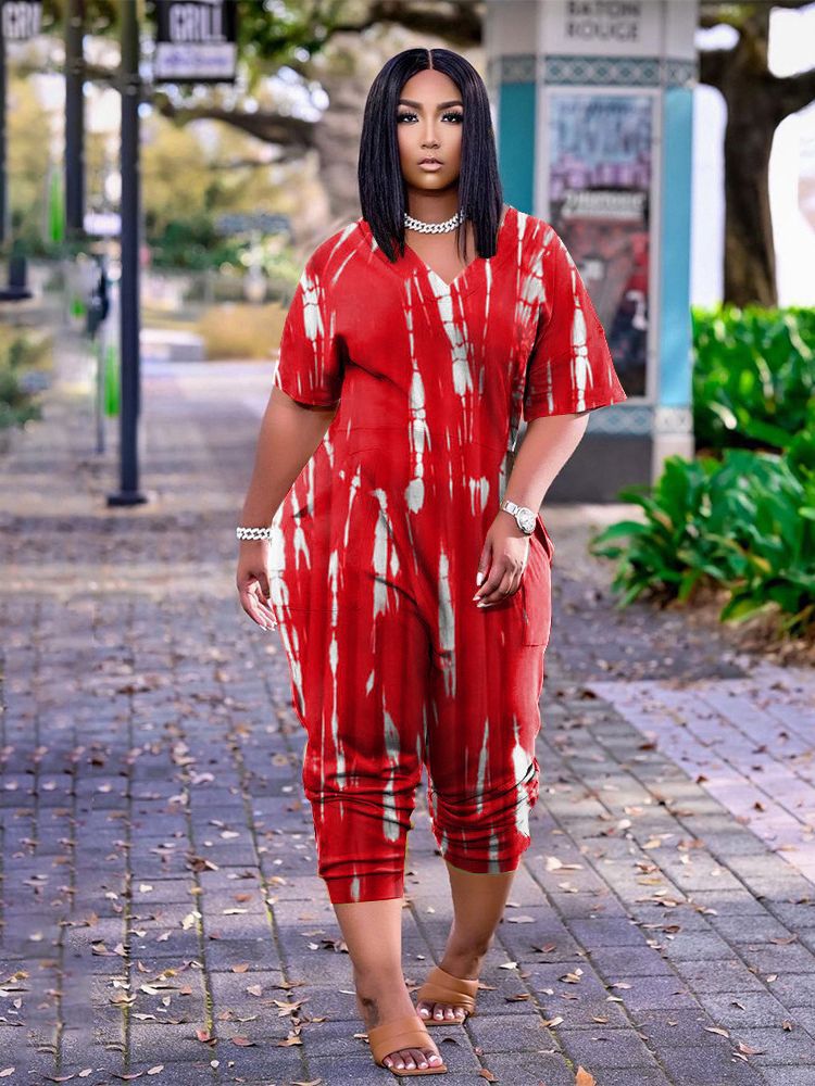 Casual Fashion Fat Woman Women's Tie-dyed Jumpsuit