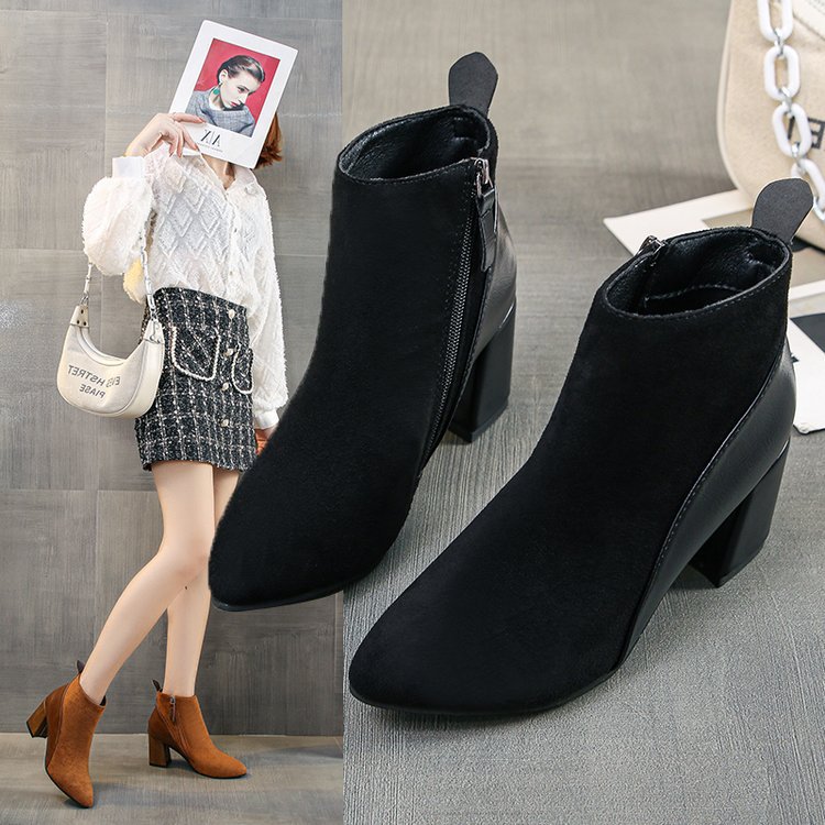 European And American Frosted Side Zipper Ankle Boots