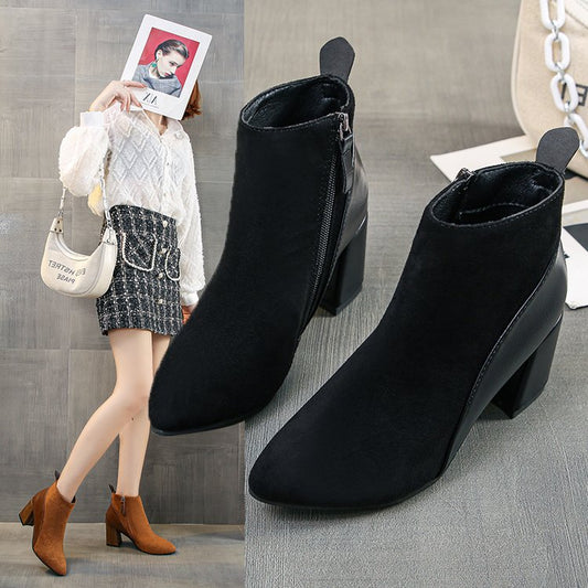 European And American Frosted Side Zipper Ankle Boots