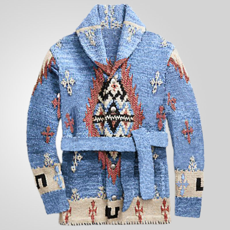 American Retro Heavy Industry Jacquard Sweater Mid-length Thickened Sweater Coat