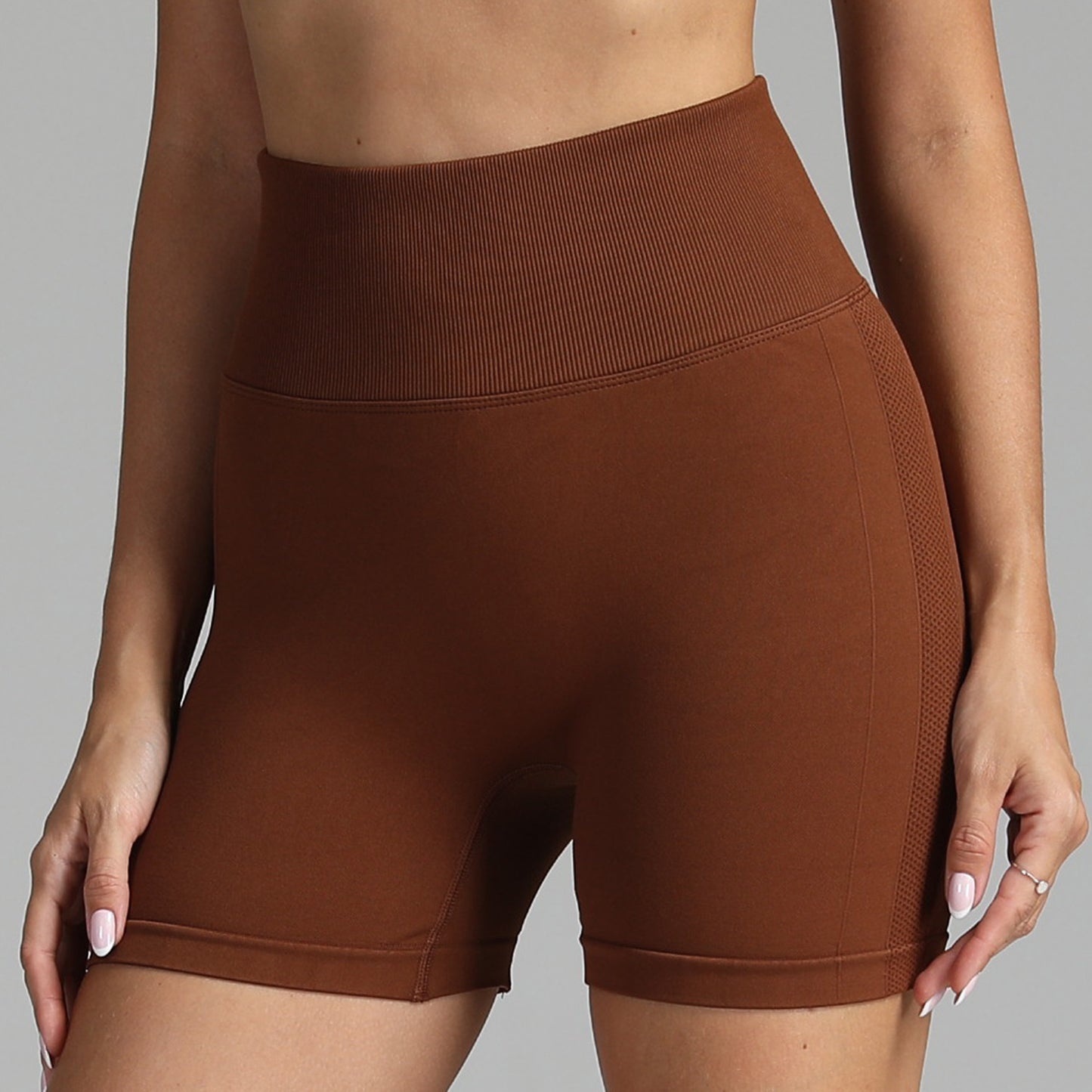 Sømløse yogashorts til kvinder ensfarvede højtaljede hofteløftende fitnessbukser løbetræningsbukser
