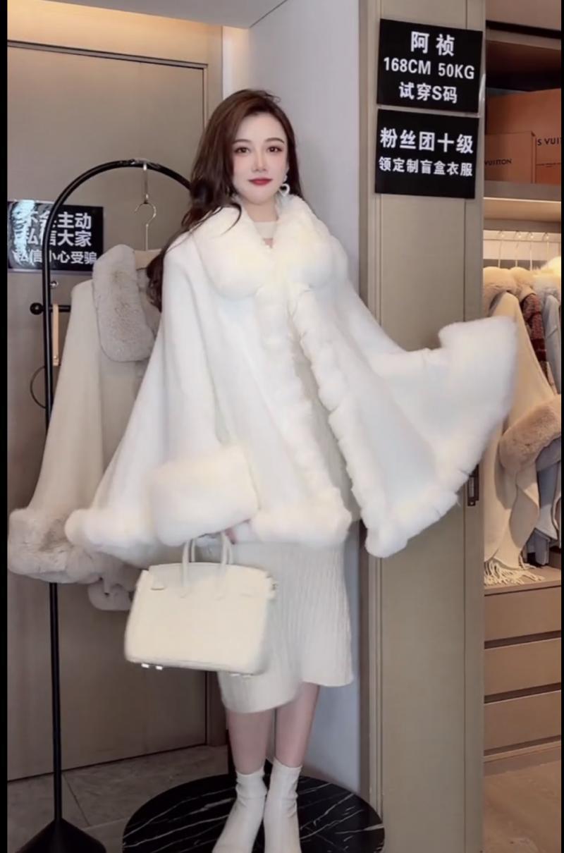 Temperament Shawl Cloak Coat Fur Collar New Knitted Sweater Cardigan