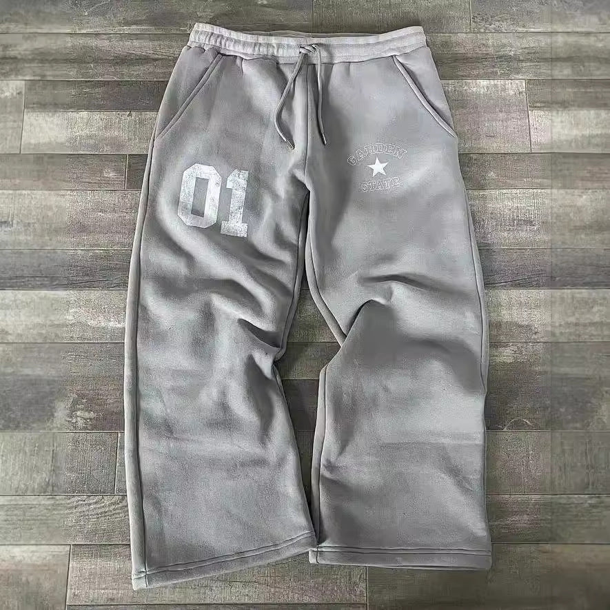 Letter Printed Printed Trousers Elastic Waist Loose Male And Female Trendy Brand Sweatpants