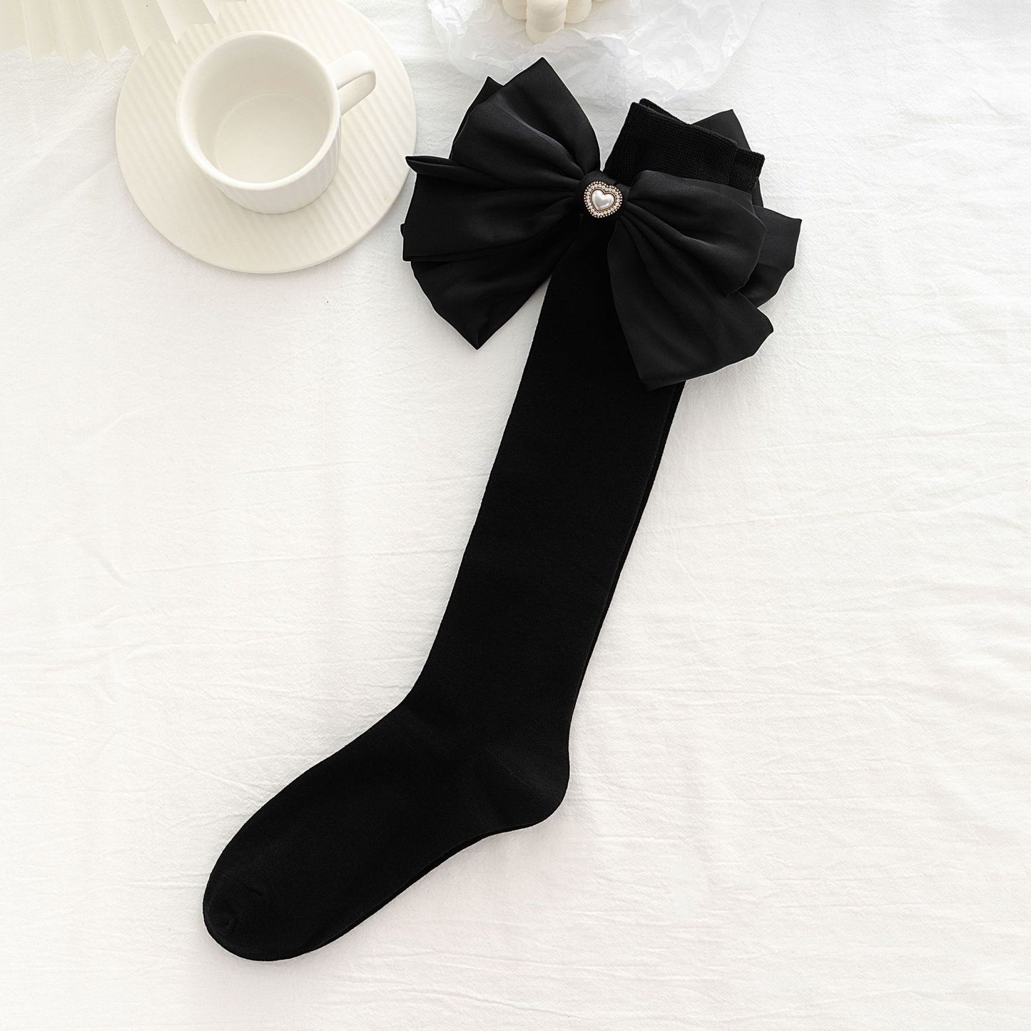 Hand-designed Heavy Industry Sequined Diamond Bow High Socks