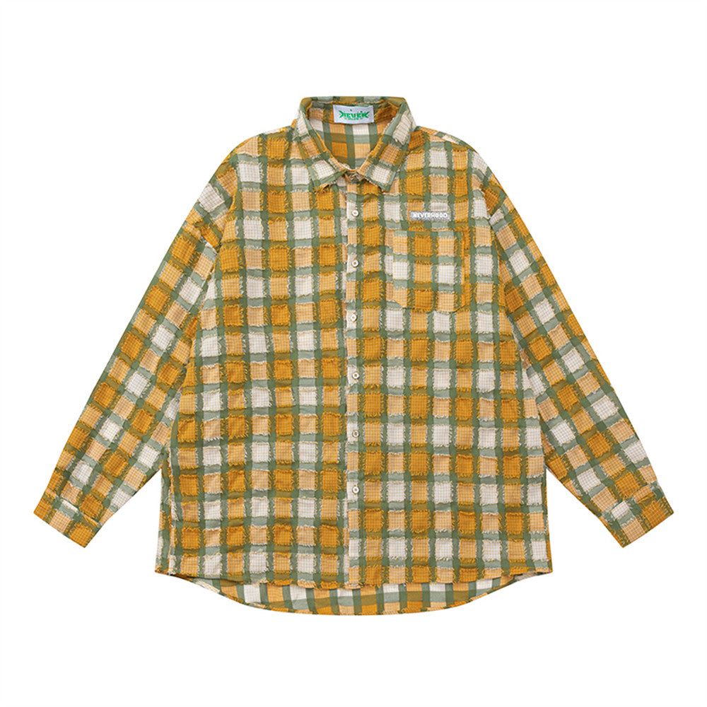 Loose Casual American High Street Frayed Design Lapel Shirt