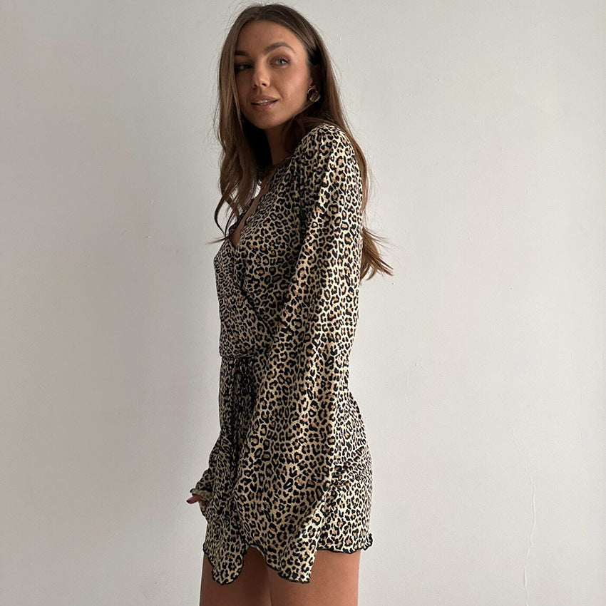 Knitted Long-sleeve Pajama Robe With Tie Closure Loose And Comfortable Loungewear