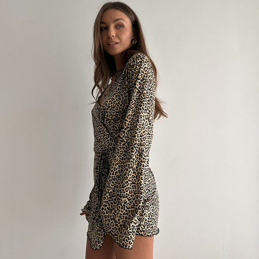 Knitted Long-sleeve Pajama Robe With Tie Closure Loose And Comfortable Loungewear