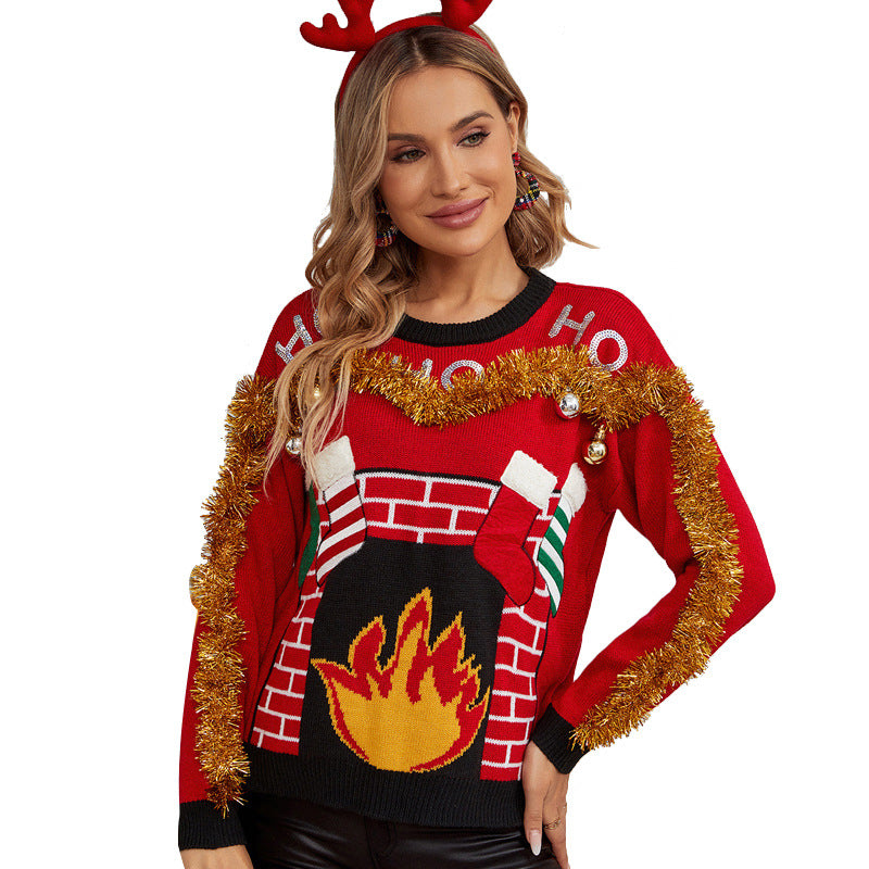 Casual Christmas Red Sweater For Women