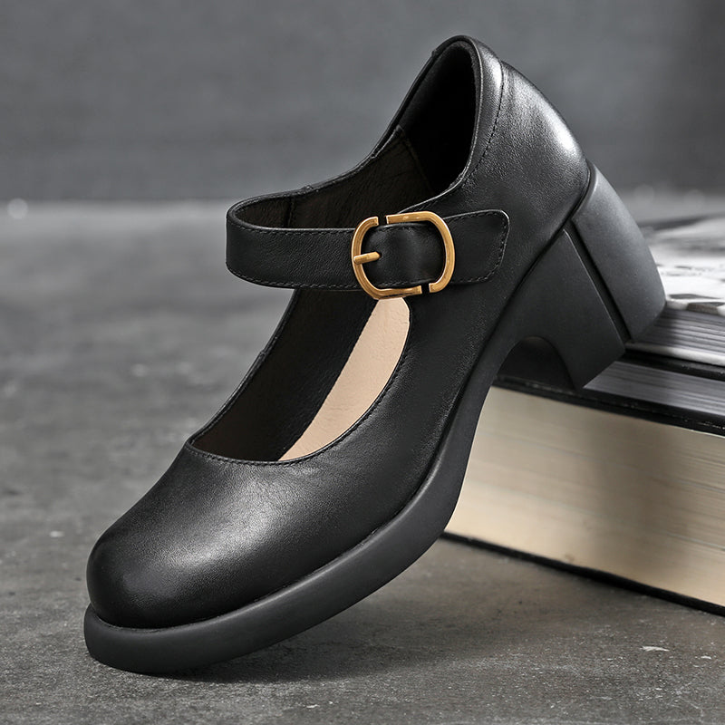 Vintage Mary Jane Women's Small Leather Shoes With Buckle