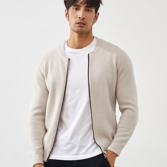 Fallwinter Mens Clothing Short Slim-fit Warm Crew-neck Cardigan Knitted Baseball Jacket