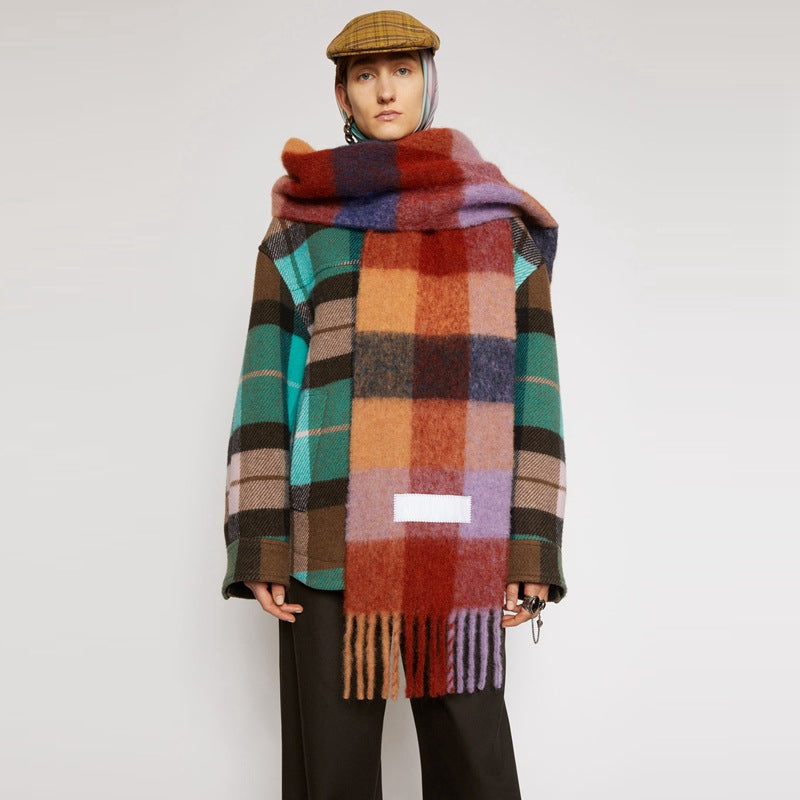 Scarf Female Color Thick Plaid Thick Tassels To Keep Warm