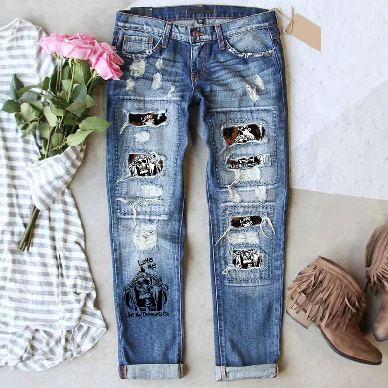 Vaskede mid-waist straight jeans til kvinder