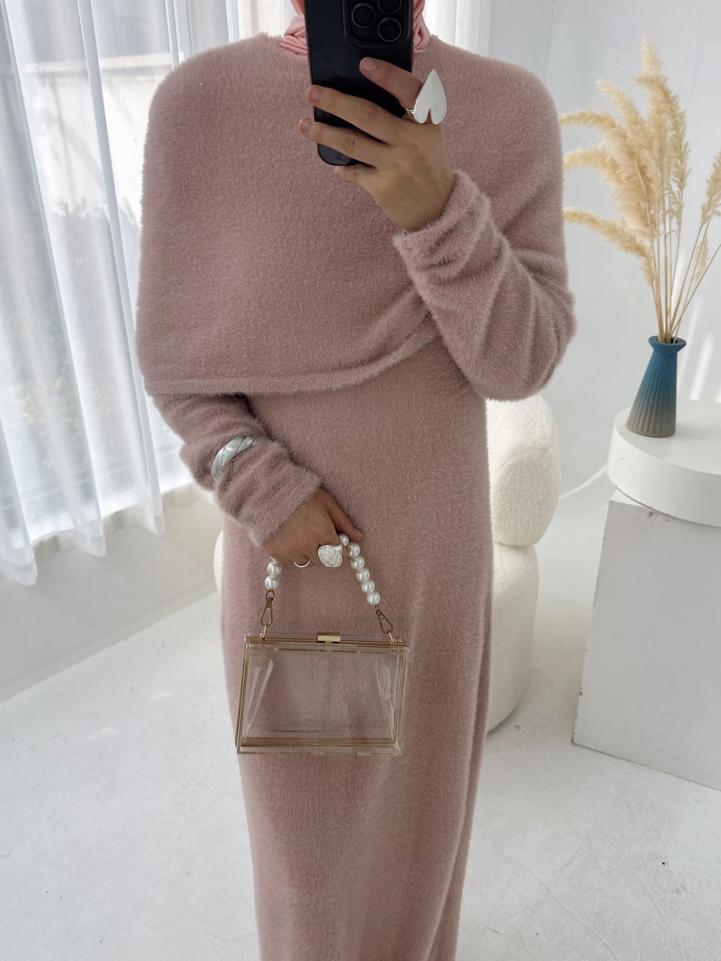 Solid Color Slim-fit Shawl Two-piece Sweater