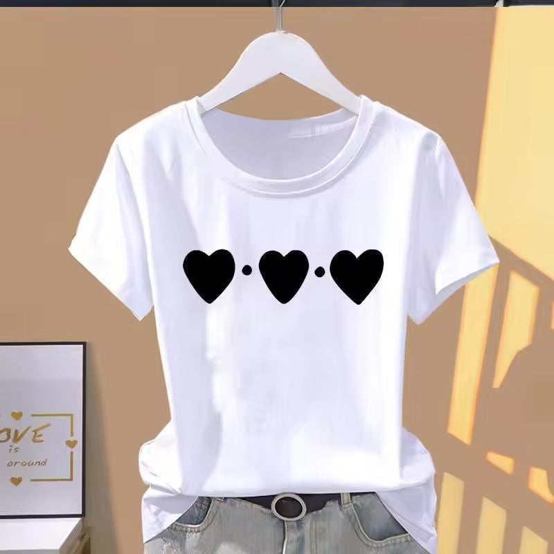 Women's Retro Printed Solid Color Round Neck Short Sleeves