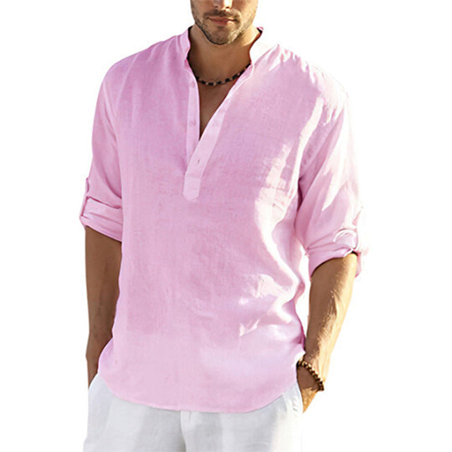 Casual Linen Shirt Solid Color