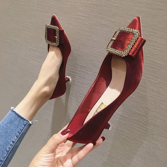 Satin Girly Stiletto Pointed High Heels