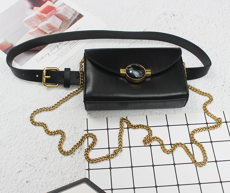 Fashion Double Bread New Limited Ring Half-moon Gemstone Chain Shoulder Bag