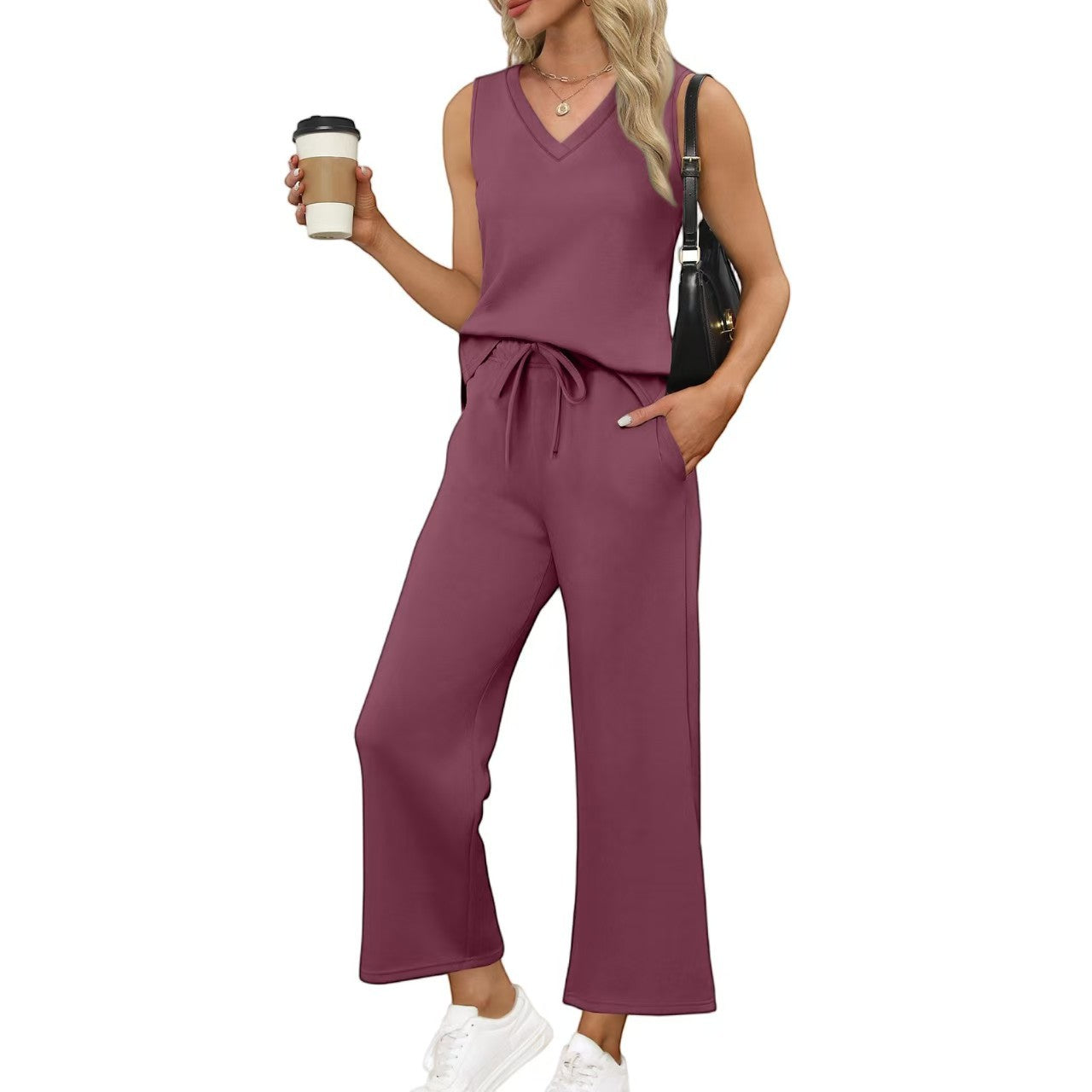 V-neck Vest And Casual Pants Set