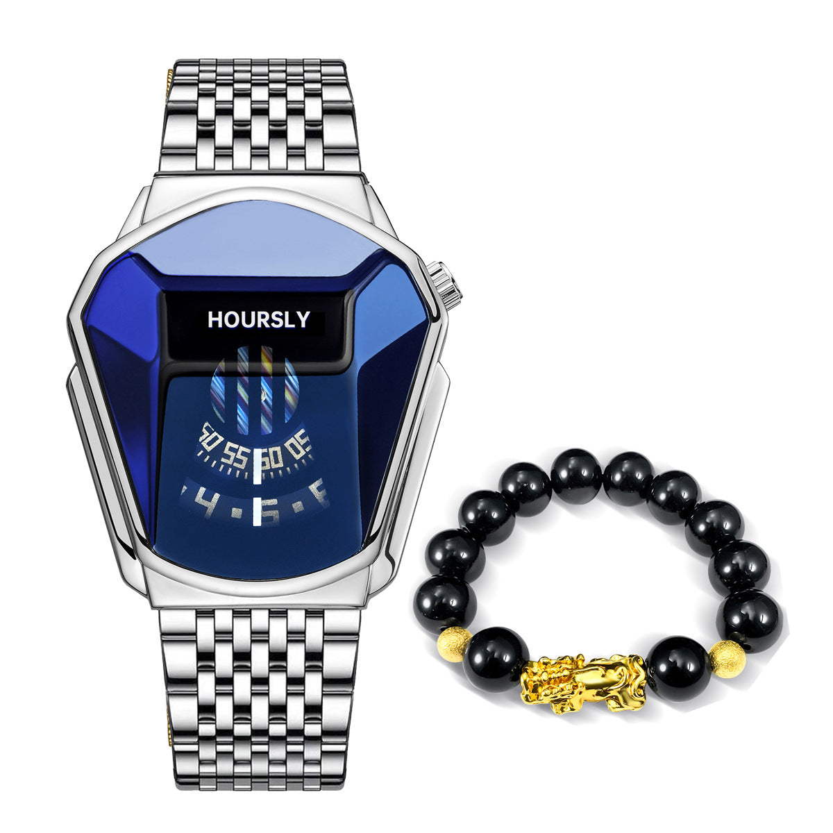 Turntable Steel-band Watch Pixiu Bead Bracelet Set