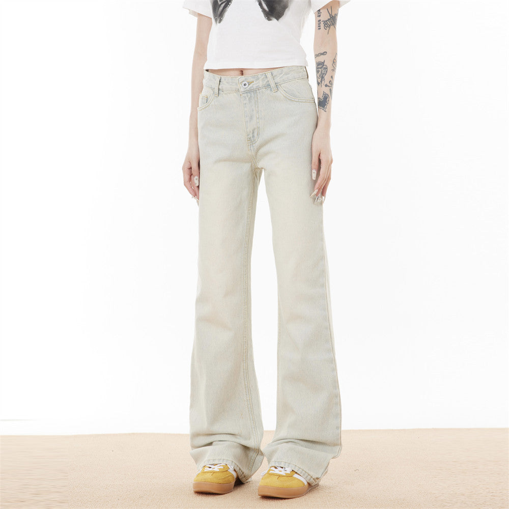 Punk-washed denim-bukser med slidt-look, lige ben, street fashion retro