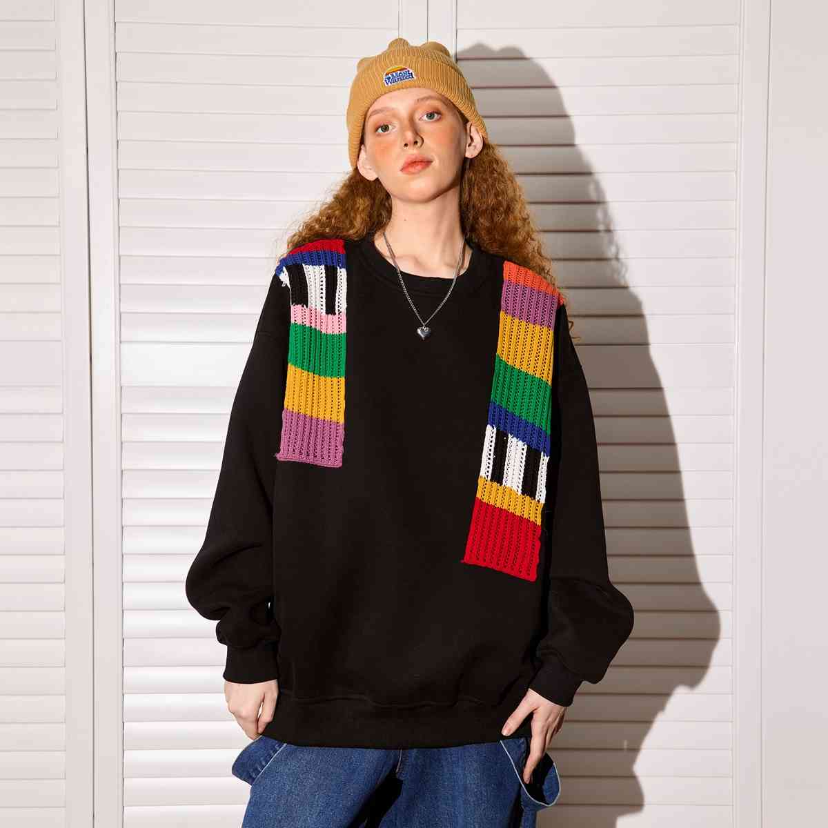 Niche Design Regnbue Uld Patchwork Sweater til Kvinder