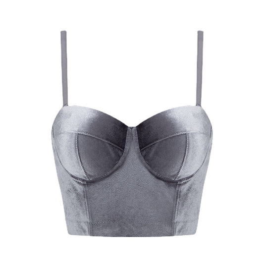 Real Velvet Spaghetti Straps Outerwear Fishbone Corset Solid Color