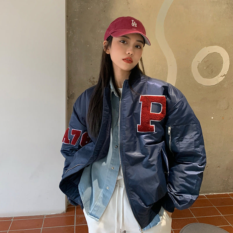 Damska amerykańska retro baseballowa ocieplana kurtka