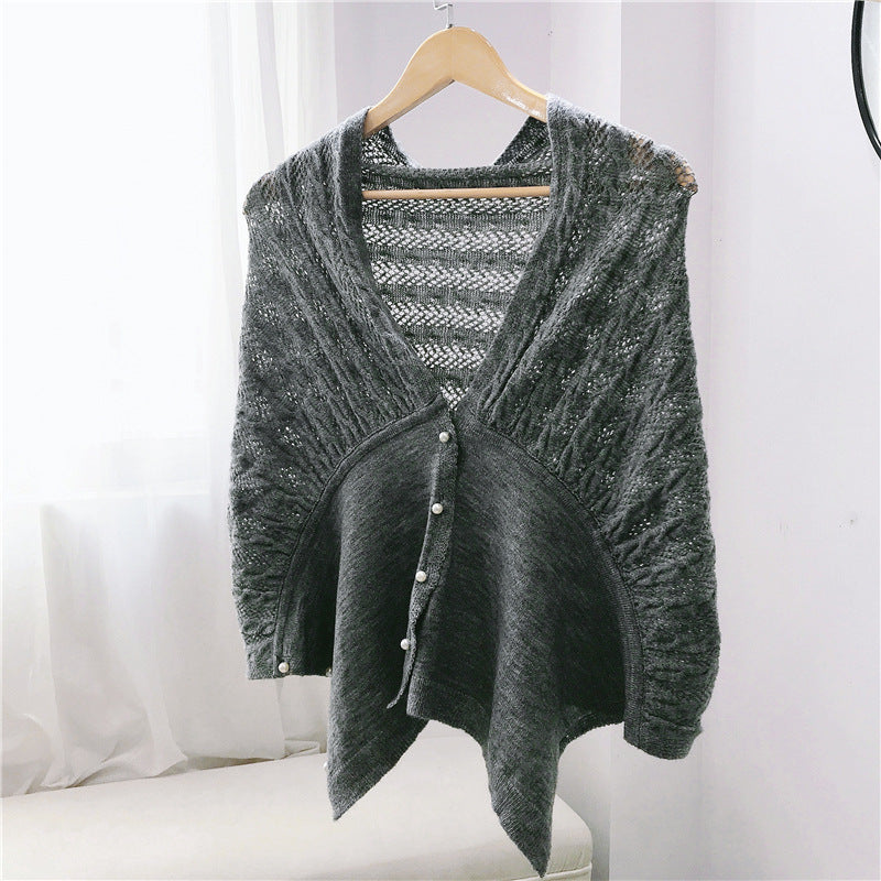 Women's Solid Color Cardigan Warm Knitted Shoulder