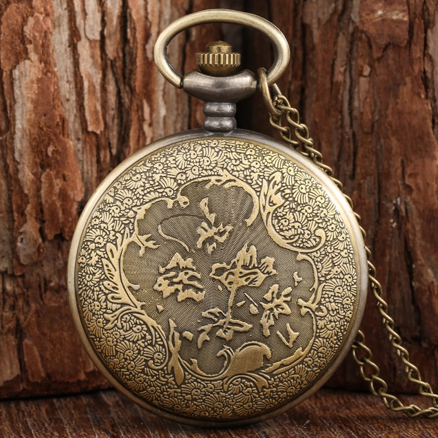 Elephant Pattern Quartz Pocket Retro Flip Casual Pocket Watch