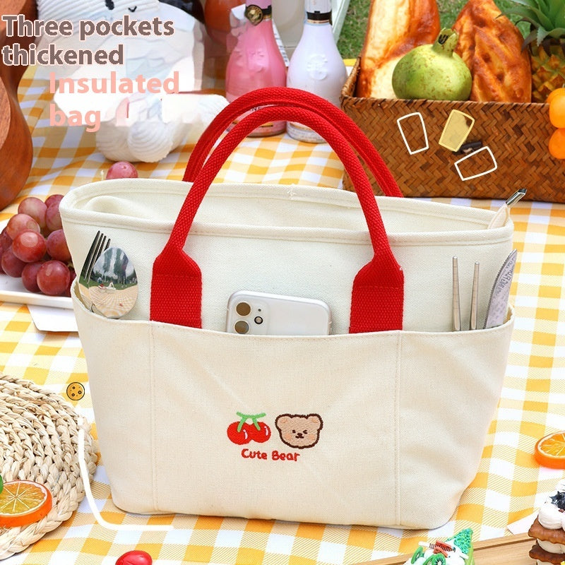 Cherry Bear Good-looking Lunch Box Bag Portable Office Worker Large Capacity Storage Bag