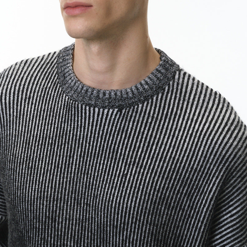 New Fall Two-tone Sweater American Street-style Color-blocking Design