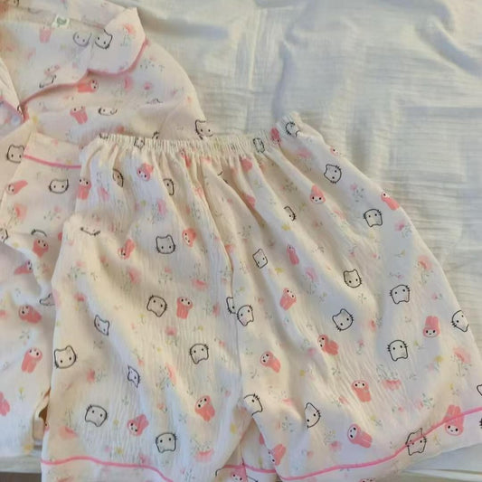 Womens Summer Pajamas Short-Sleeve Top And Shorts Set Cute Lovable Design Perfect For Both Home Wear And Outings