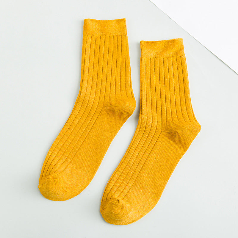 Men's Cotton Socks Solid Color Vertical Stripes Middle Tube