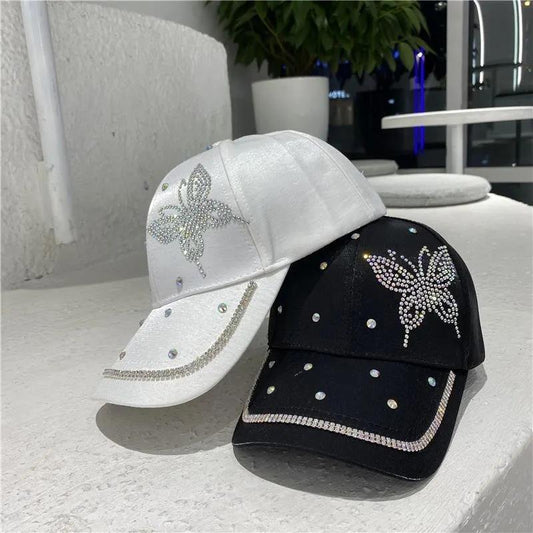 New Women's Rhinestone Butterfly Mercerized Baseball Hat Fashion