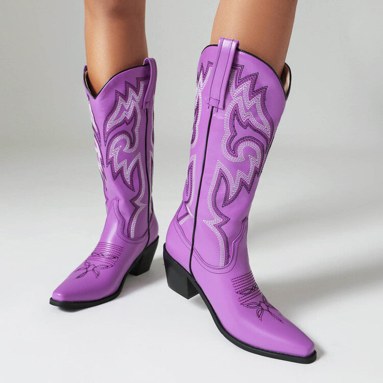 Ancient Chunky Heel Knight Boots Women's Fashionable All-match Embroidered High Boots Women's Shoes
