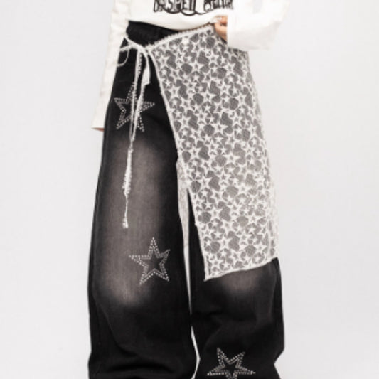 Amerikansk Retro Hot Girl Blonde Patchwork Jeans Til Kvinder
