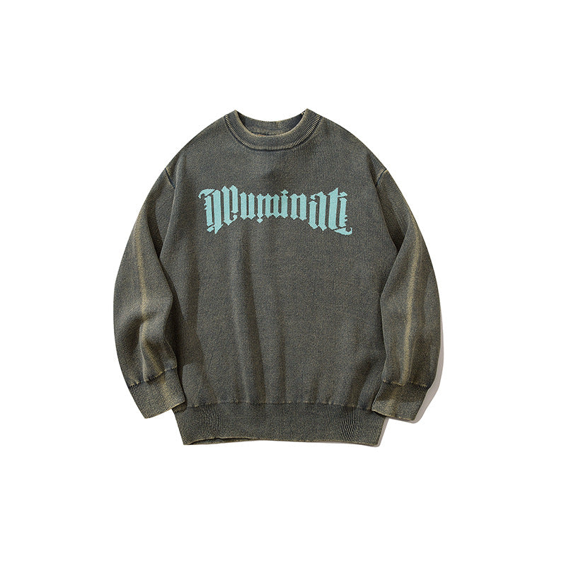Men's Distressed Round Neck Long Sleeve Sweater