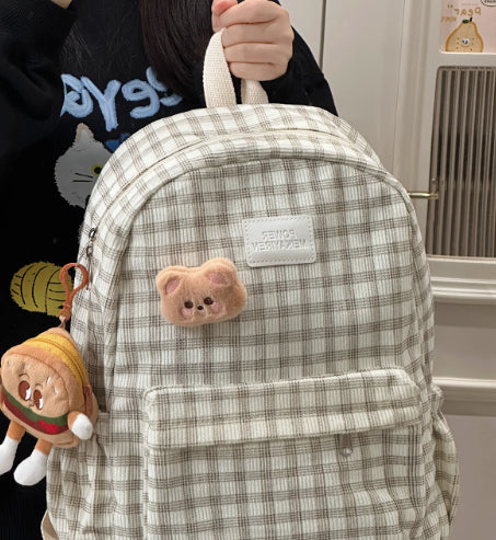 Japanese Ins Campus Retro Checked Backpack